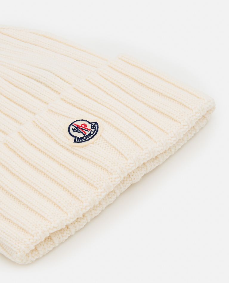 Shop Moncler Beanie Logo Hat In White