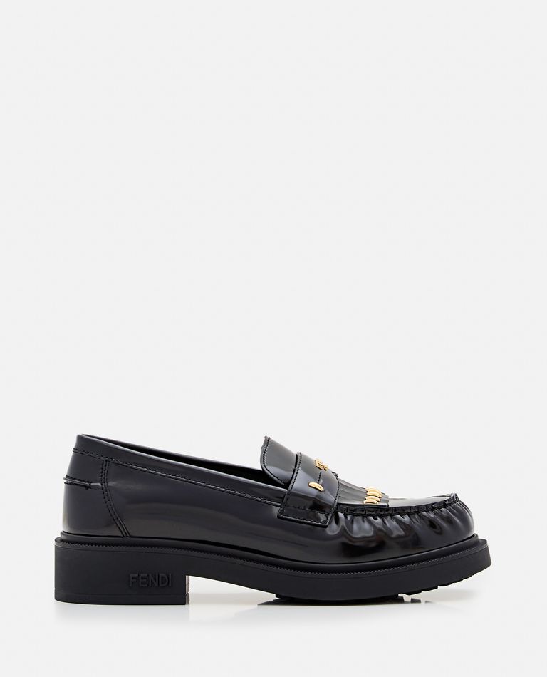 Shop Fendi Leather Loafer With Studs In Black