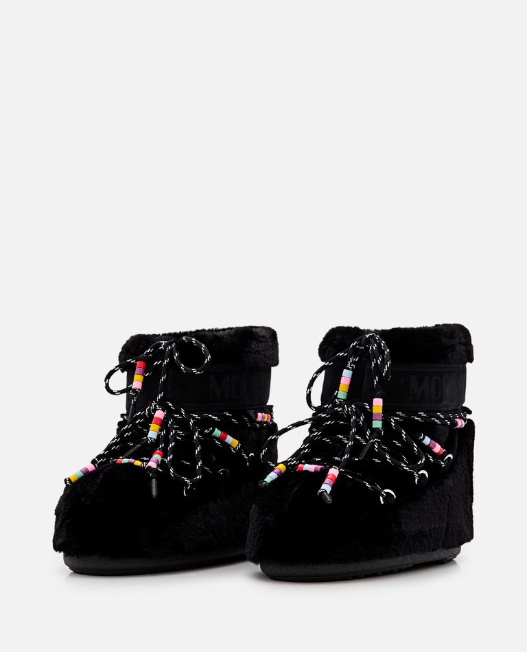 Shop Moon Boot Icon Low Faux Fur Beads Boots In Black