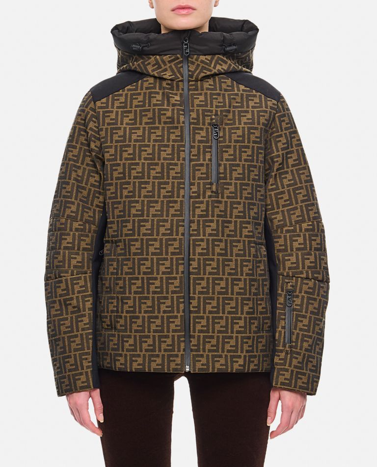 Shop Fendi Ski Canvas Logo Jacket In Brown