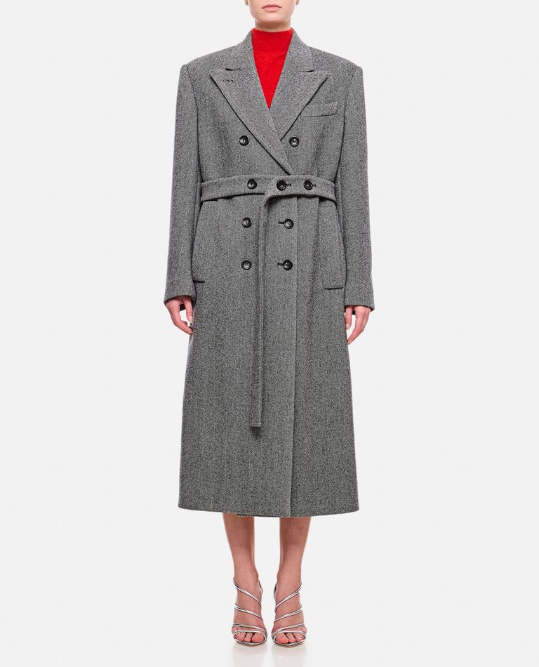 Shop Sportmax Billy Double Breasted Long Coat In Grey