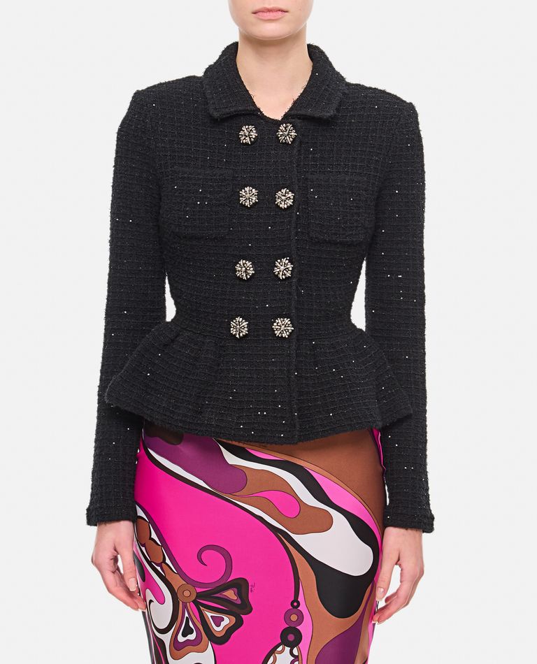 Self-portrait Black Textured Knit Jacket In Black