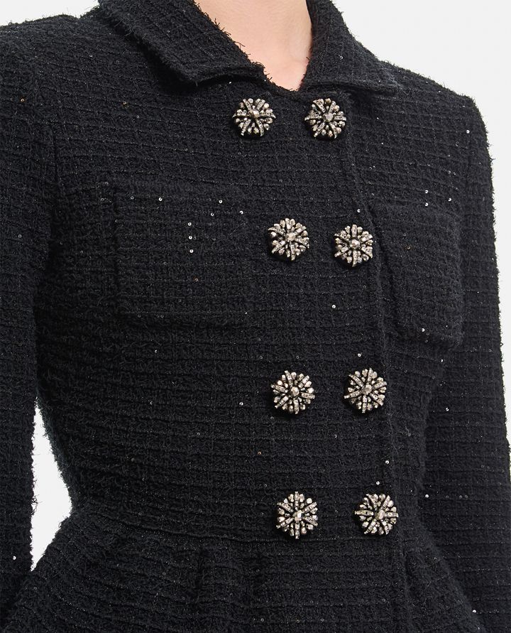 Self-Portrait - BLACK TEXTURED KNIT PEPLUM JACKET_4