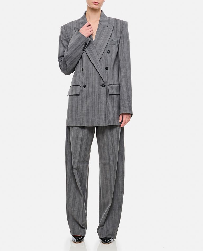 Shop Sportmax Merlot Double Breasted Pinstripes Jacket In Grey