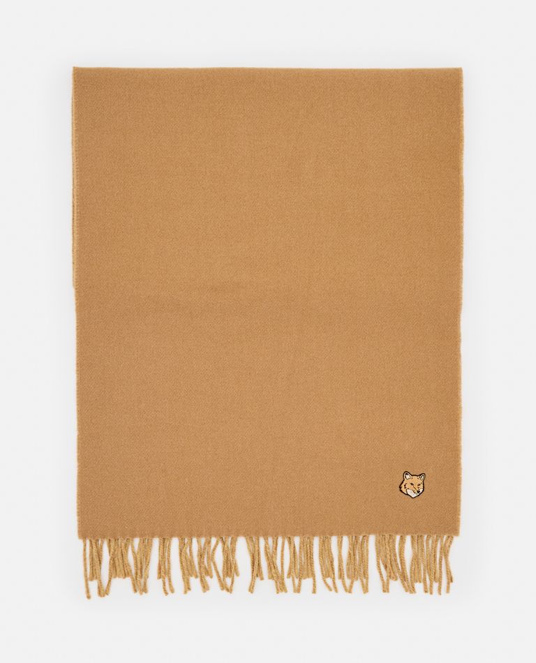 Shop Maison Kitsuné Fringed Scarf With Fox In Beige