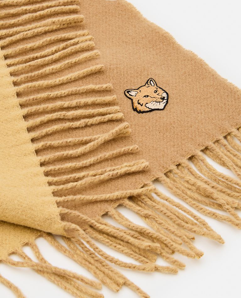 Shop Maison Kitsuné Fringed Scarf With Fox In Beige