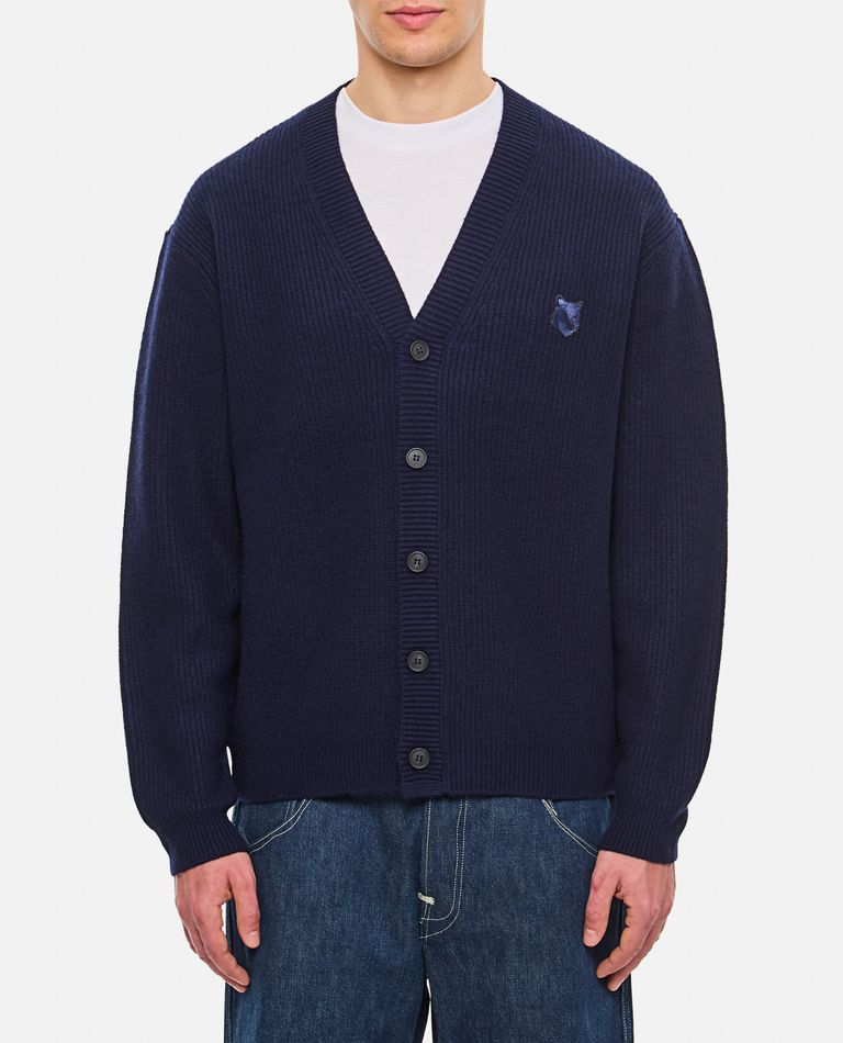 Maison Kitsuné Bold Fox Head Patch Comfort Ribbed Cardigan In Blue