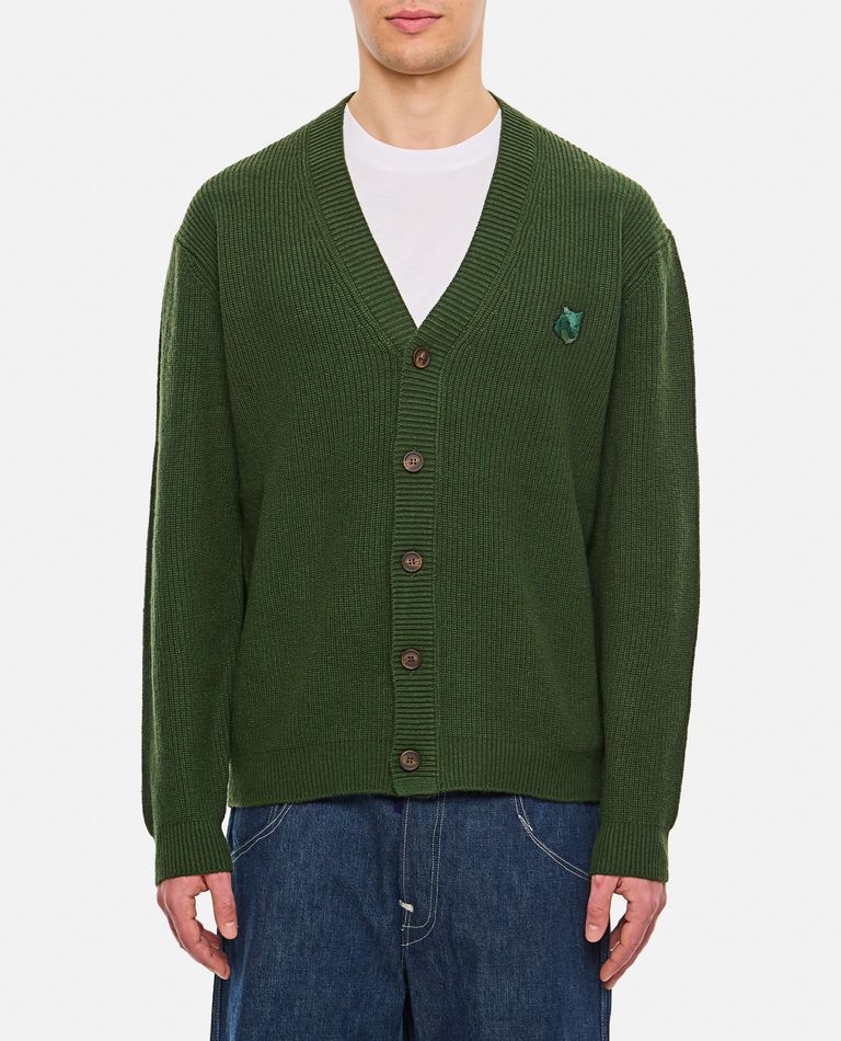 Maison Kitsuné Bold Fox Head Patch Comfort Ribbed Cardigan In Green