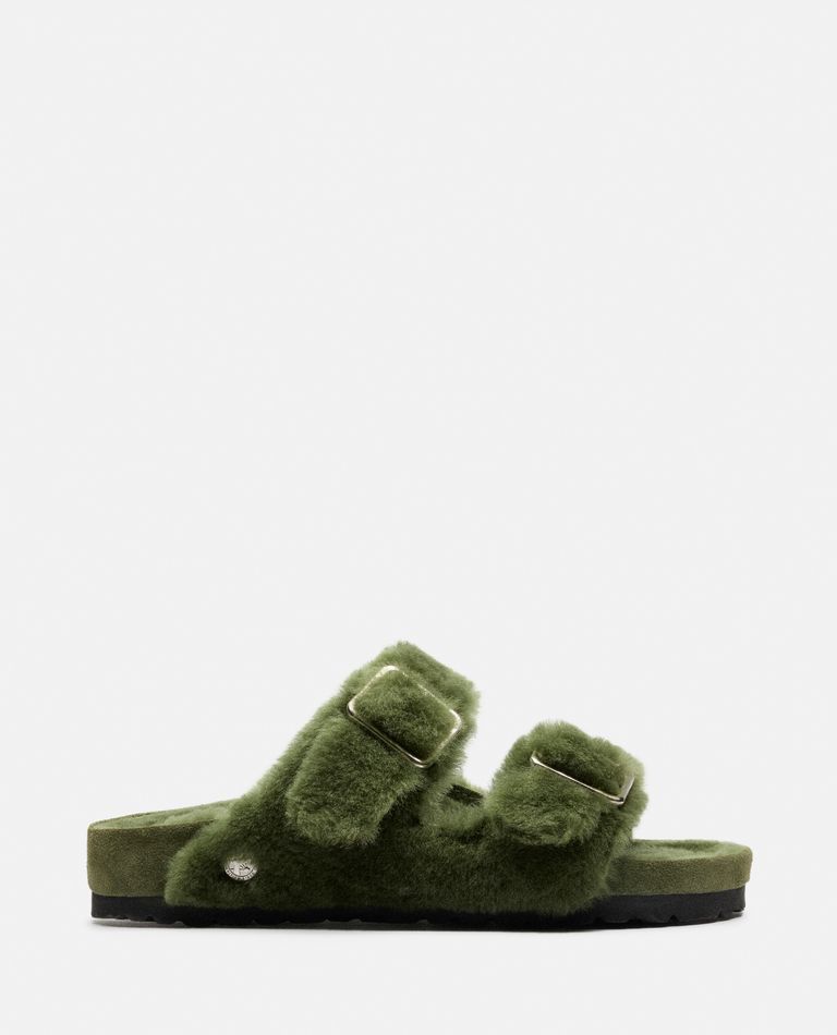 Shop Birkenstock 1774 Women's Arizona Shearling Big Buckle Green Sandals -