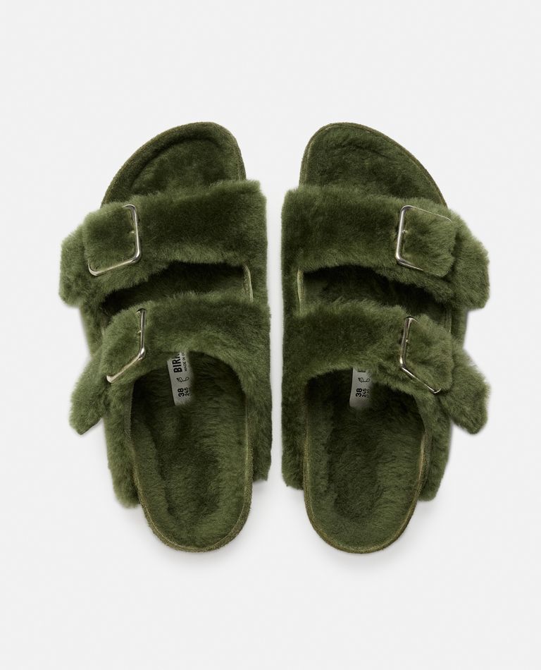 BIRKENSTOCK 1774 WOMEN'S ARIZONA SHEARLING BIG BUCKLE GREEN SANDALS - BIRKENSTOCK 1774