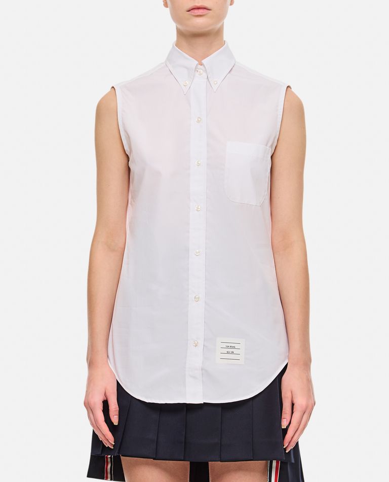 Thom Browne Classic Sleeveless Point Collar Shirt In White