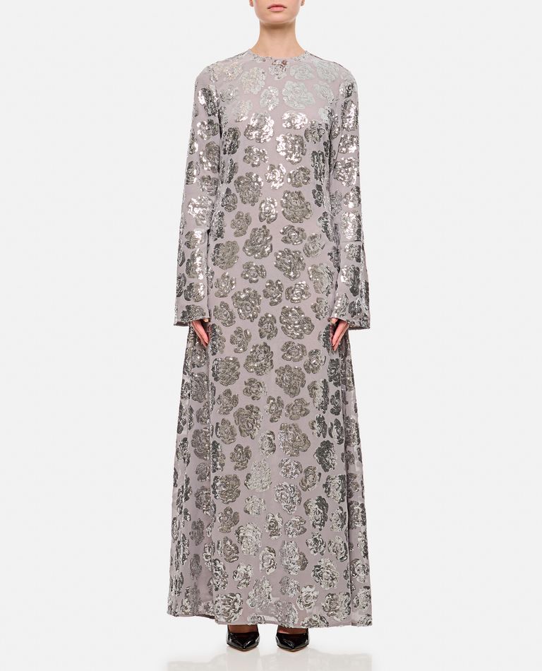 Rotate Birger Christensen Sequin Chiffon Maxi Dress In Silver