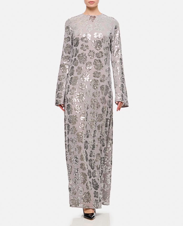 Rotate Birger Christensen Sequin Chiffon Maxi Dress In Silver