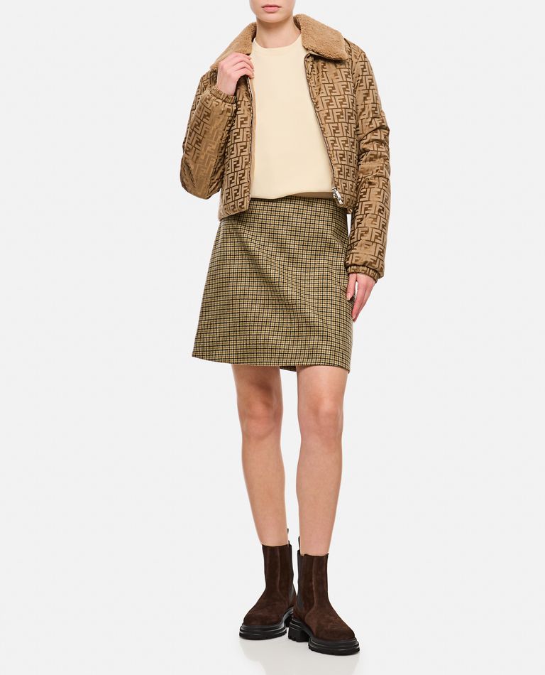 Shop Fendi Front Zipped Ff Jacquard Jacket In Beige