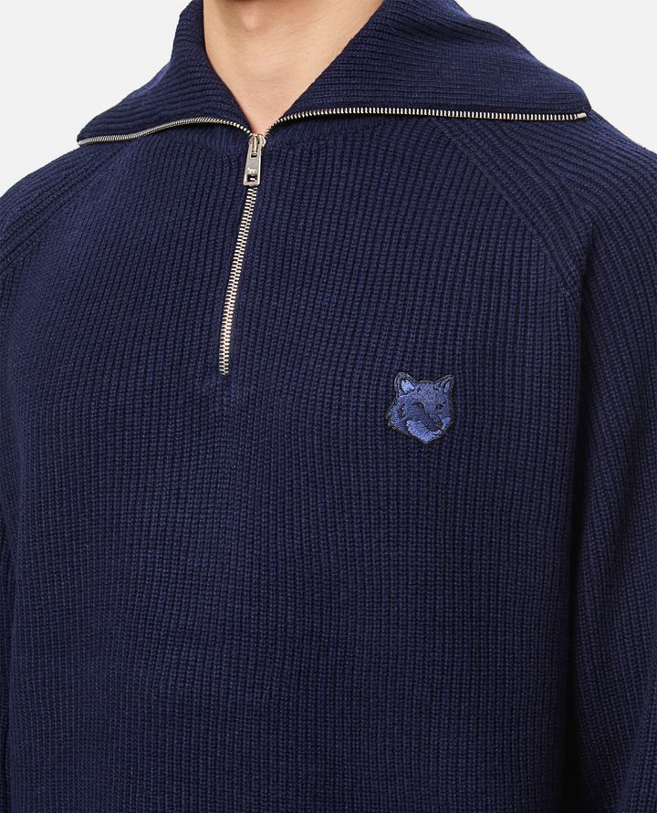 Maison Kitsuné - BOLD FOX HEAD PATCH HALF ZIP RIBBED JUMPER_4