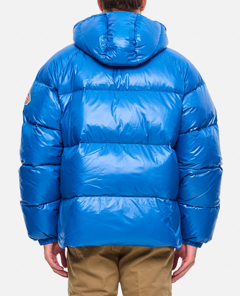 Shiny blue puffer jacket deals