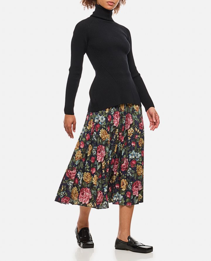 Junya Watanabe - FLOWER PATTERN PRINTED PLEATED MIDI SKIRT_2