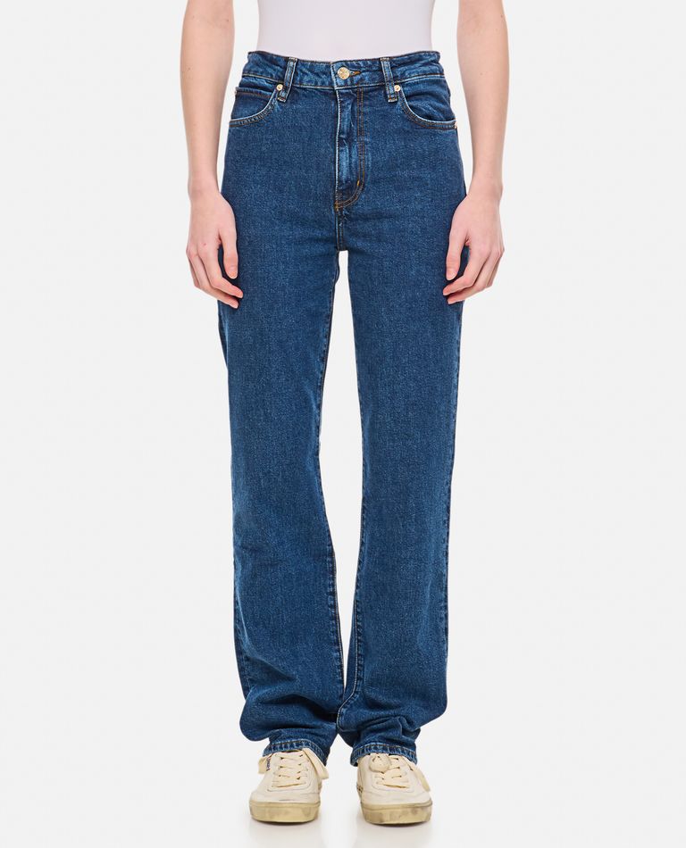 Frame Womens The Ruler Crop Five-pockets Straight-leg High-rise Stretch-denim Jeans Written In Blue