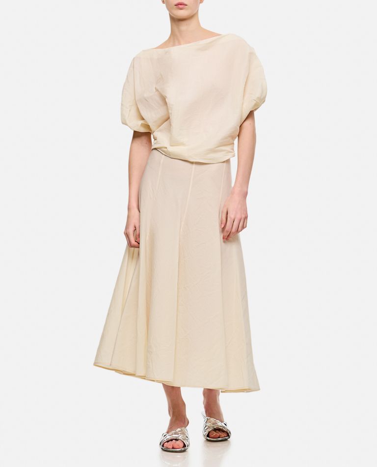 Khaite Lenno Silk And Cotton-blend Midi Skirt In Neutral