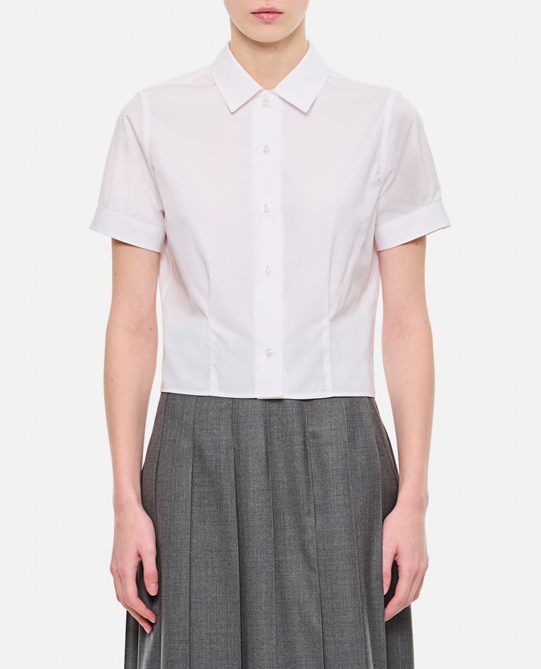 Thom Browne Short Sleeve Tucked Blouse In Poplin In White