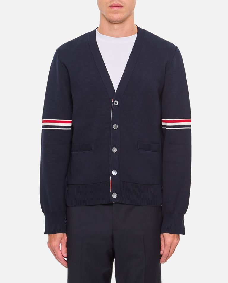 Thom Browne Rib Stitch Wool Cardigan In Blue