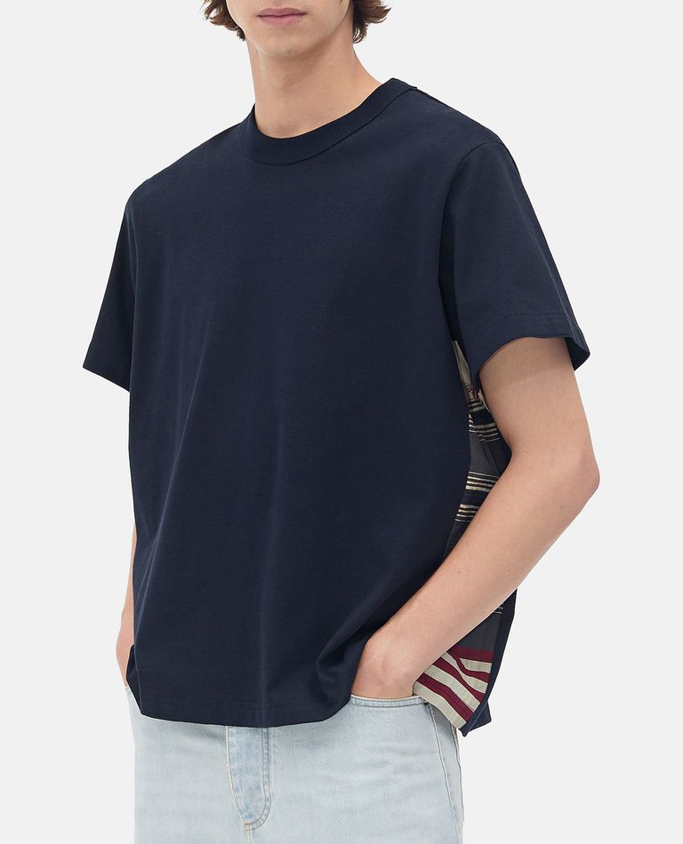 Bottega Veneta Double Layer Cotton Check T-shirt In Blue
