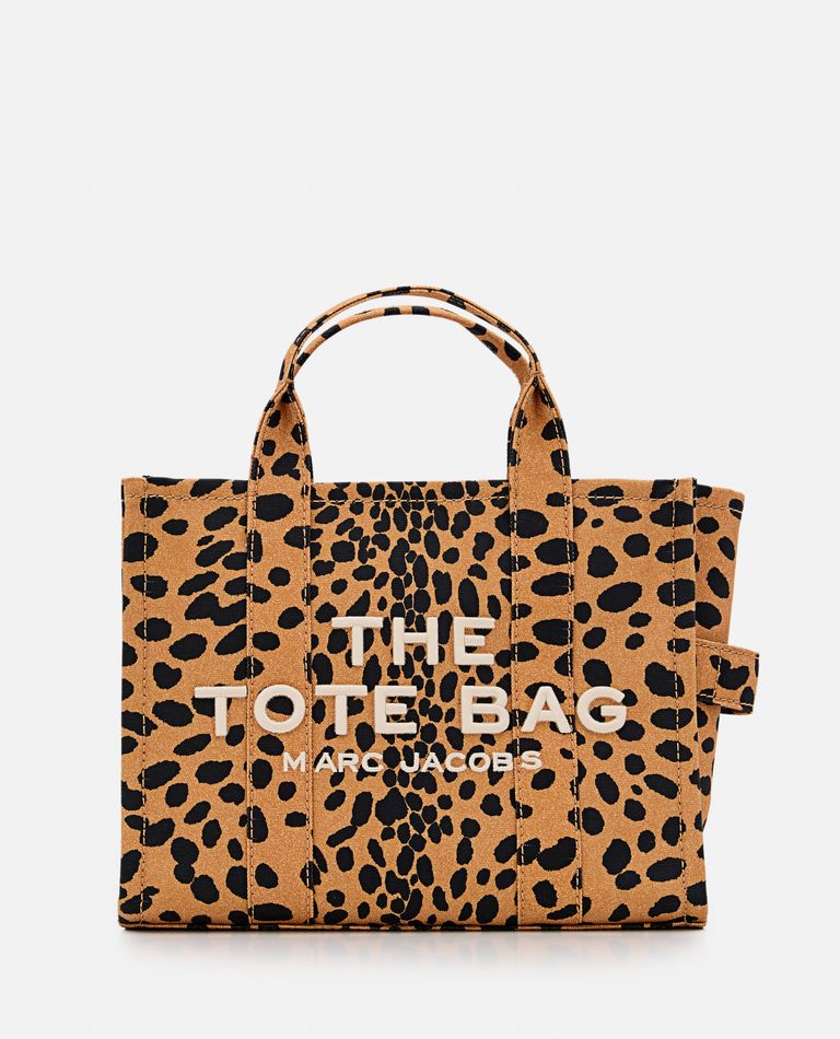 Marc Jacobs 'the Mediumtote Bag' Brown Handbag With All-over Leopard Print And Embroidered Logo In Multicolor