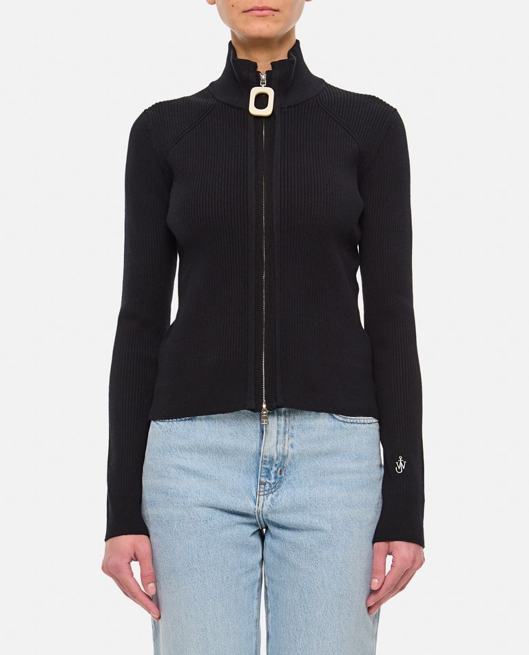 Shop Jw Anderson Fitted Zip Up Cardigan In Black
