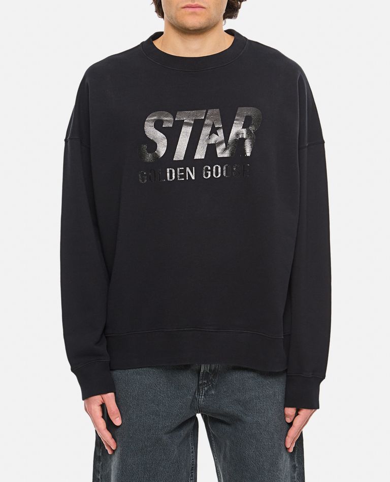 Golden Goose Men Black Sweatshirt With Logo Printed On The Front In Cotton Man In Black