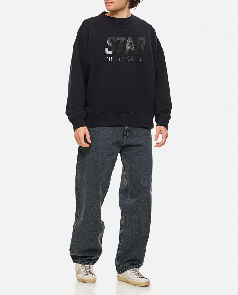 Golden Goose Men Black Sweatshirt With Logo Printed On The Front In Cotton Man In Black