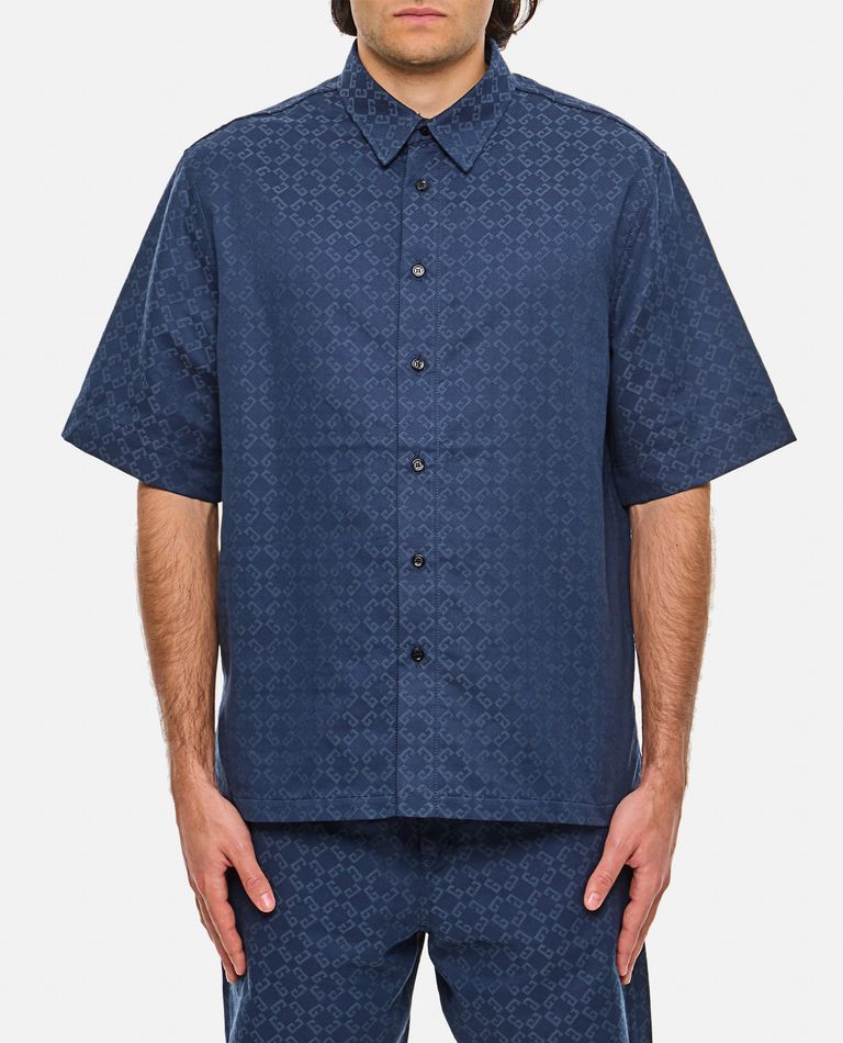 Givenchy Mens Monogram-print Relaxed-fit Cotton-blend Shirt Grey Blue In Blue