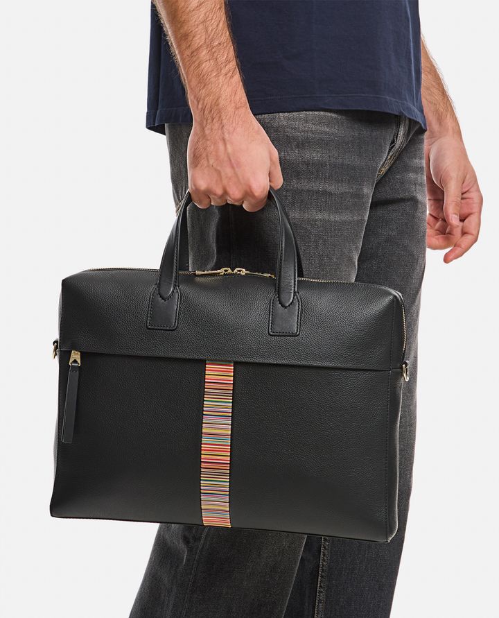 Paul Smith - BLACK LEATHER 'SIGNATURE STRIPE' TRIM FOLIO_5