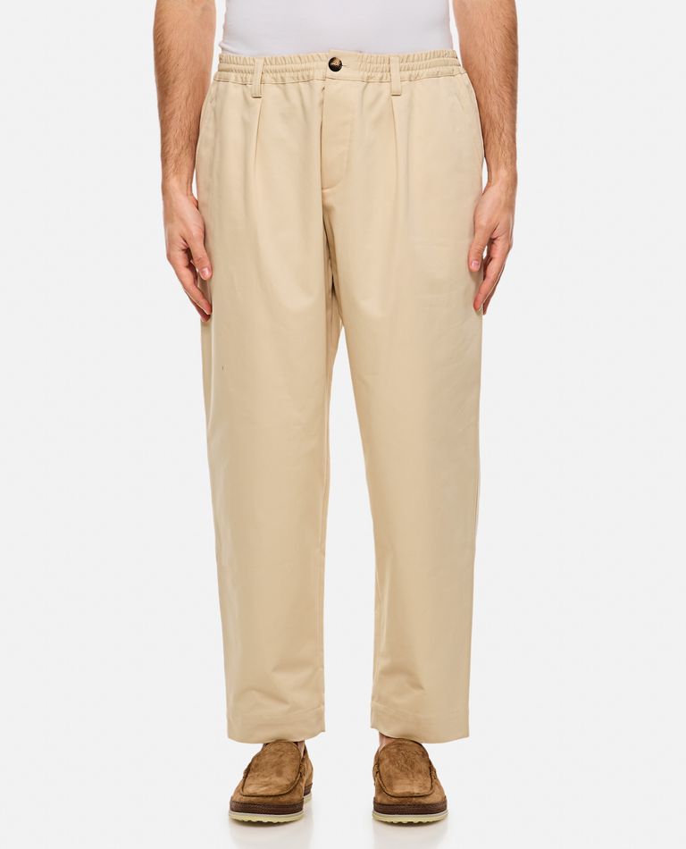 Shop Marni Beige Organic Gabardine Trousers With Drawstring Waist