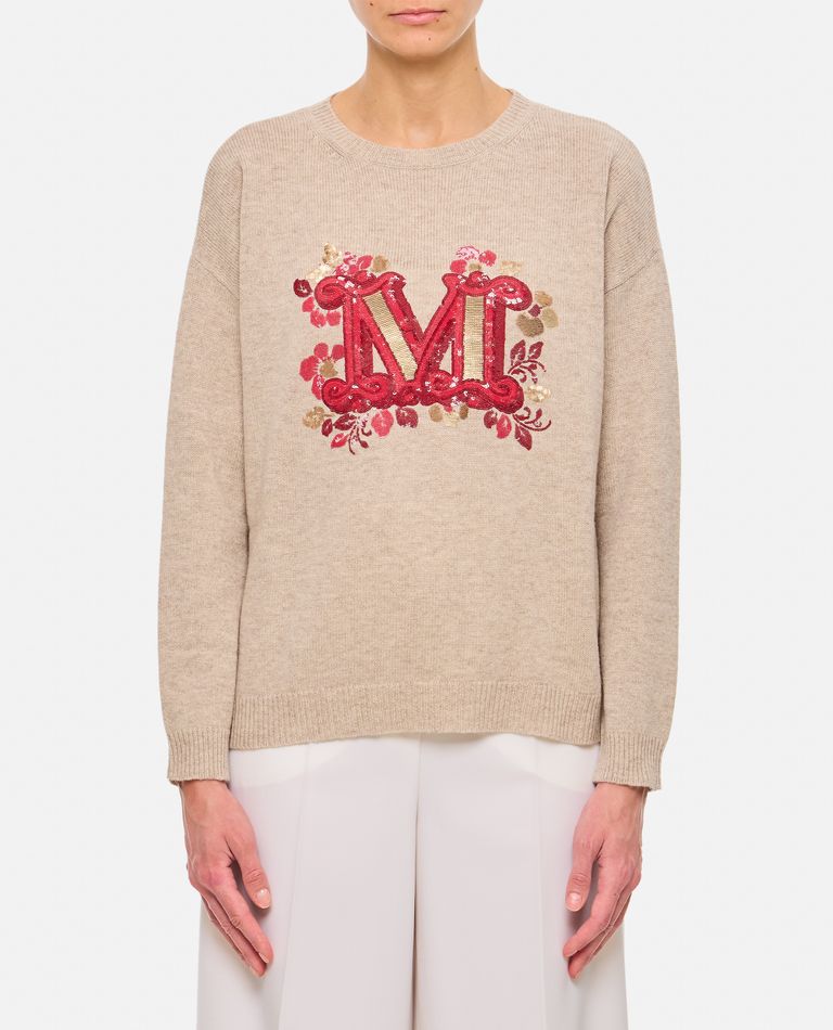 Max Mara Monogram Wool-blend Crewneck Sweater In Beige