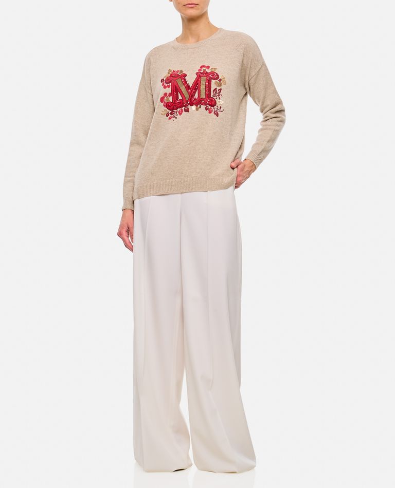Max Mara Monogram Wool-blend Crewneck Sweater In Beige