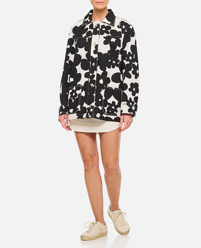 Marni Floral Pattern Black Silk Shirt In Multicolor