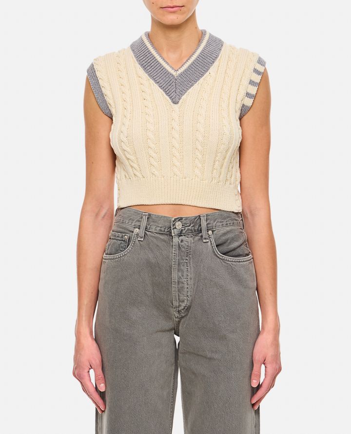 Thom Browne - CLASSIC BABY CABLE STITCH CROPPED V NECK PULLOVER_1