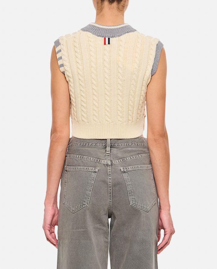 Thom Browne - CLASSIC BABY CABLE STITCH CROPPED V NECK PULLOVER_3