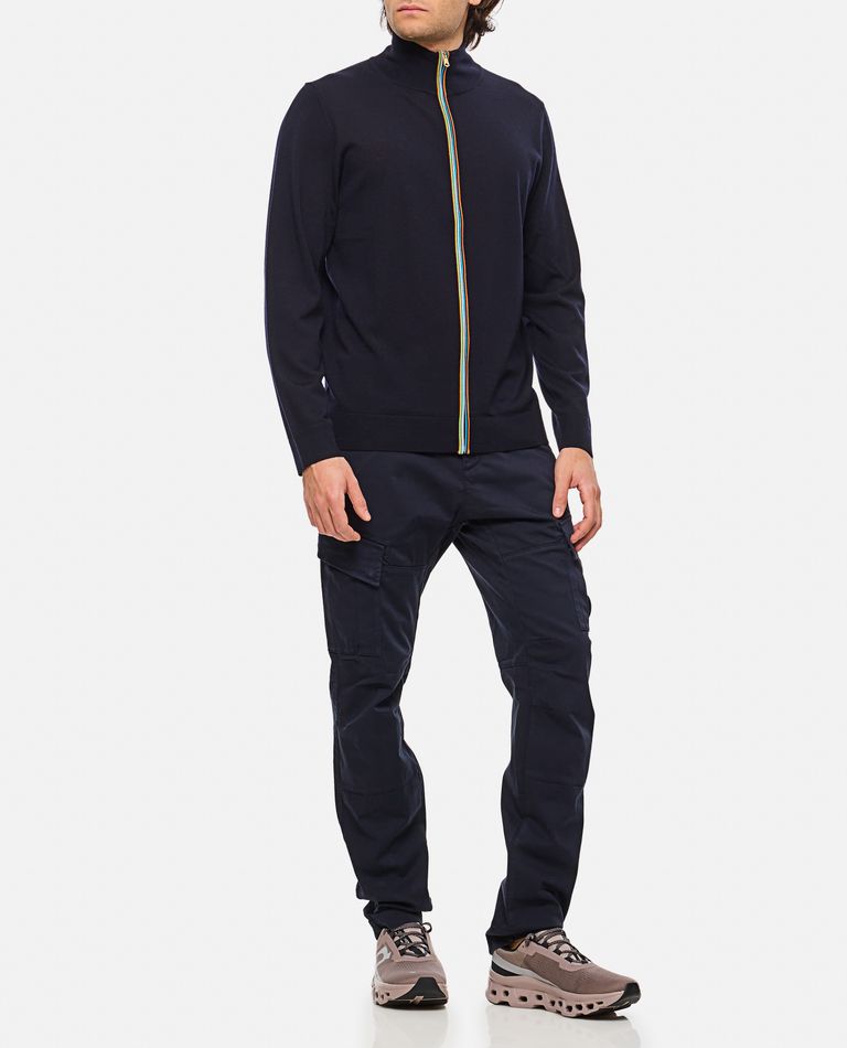 Shop Paul Smith Navy Washable Merino Wool 'signature Stripe' Zip Cardigan In Blue