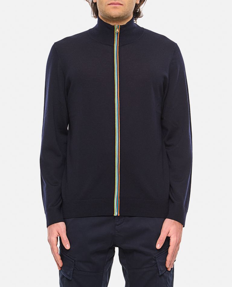 Shop Paul Smith Navy Washable Merino Wool 'signature Stripe' Zip Cardigan In Blue