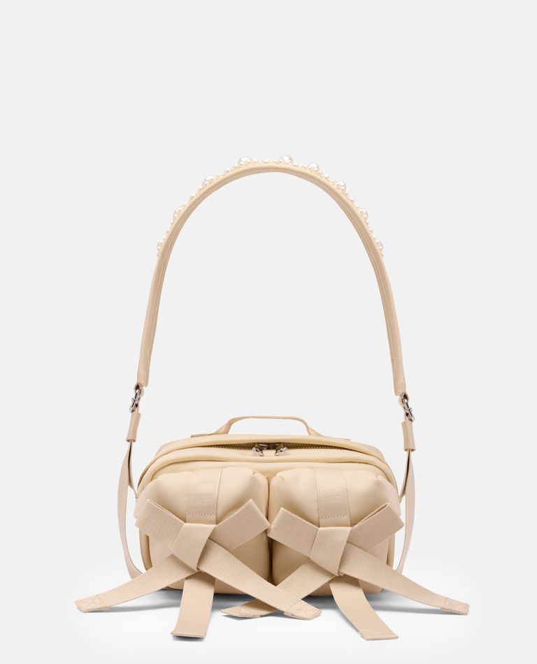 Simone Rocha Beaded Classic Bow Crossbody Bag In Beige