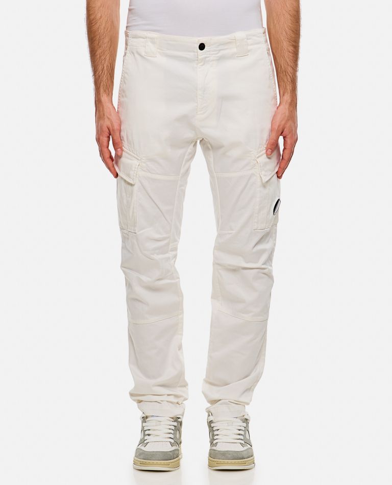 C.p. Company White Cargo Pants With Lens Motif On The Leg In Cotton Man In White