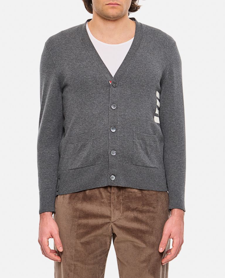 Thom Browne 4-bar Cotton Cardigan For Men In Grey
