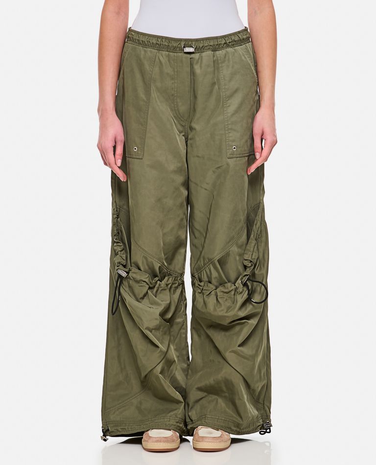 Attico Women's Wide Leg High-waisted Pants With Adjustable Elastic In Military In Green