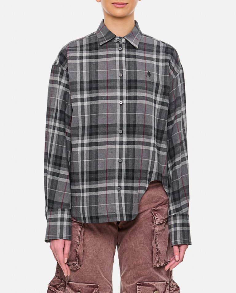 Attico Oversized Check Pattern Shirt With Bell Sleeves In Grey