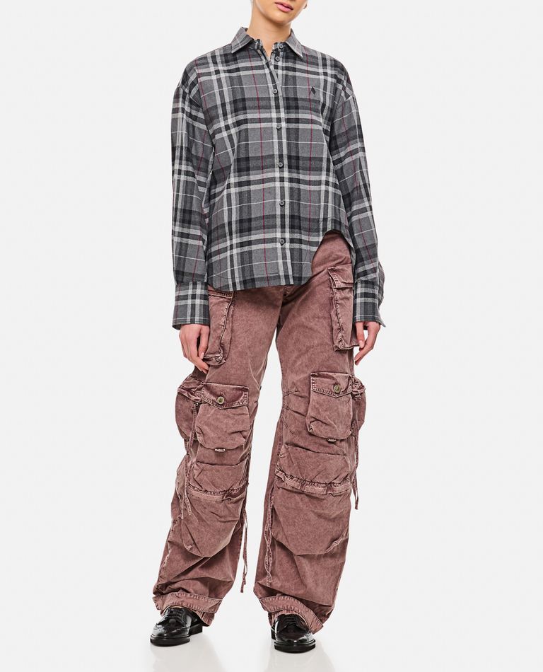 Attico Oversized Check Pattern Shirt With Bell Sleeves In Grey