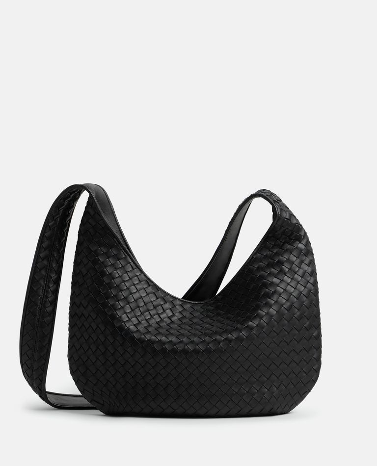 Bottega Veneta Black Crossbody Bag With Top Zip Closure And Intrecciato Motif In Leather Woman In Black