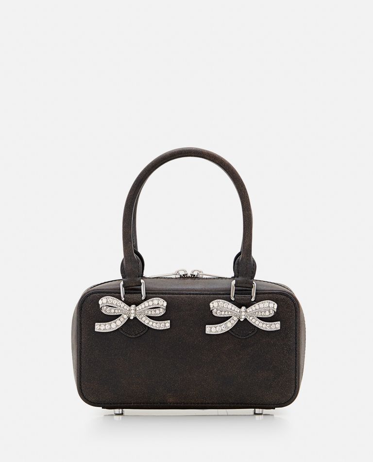 Shop Self-portrait Black Distressed Leather Mini Tote Bag