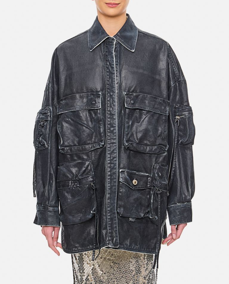 Shop Attico Mat Coated Canvas Bomber In Blue