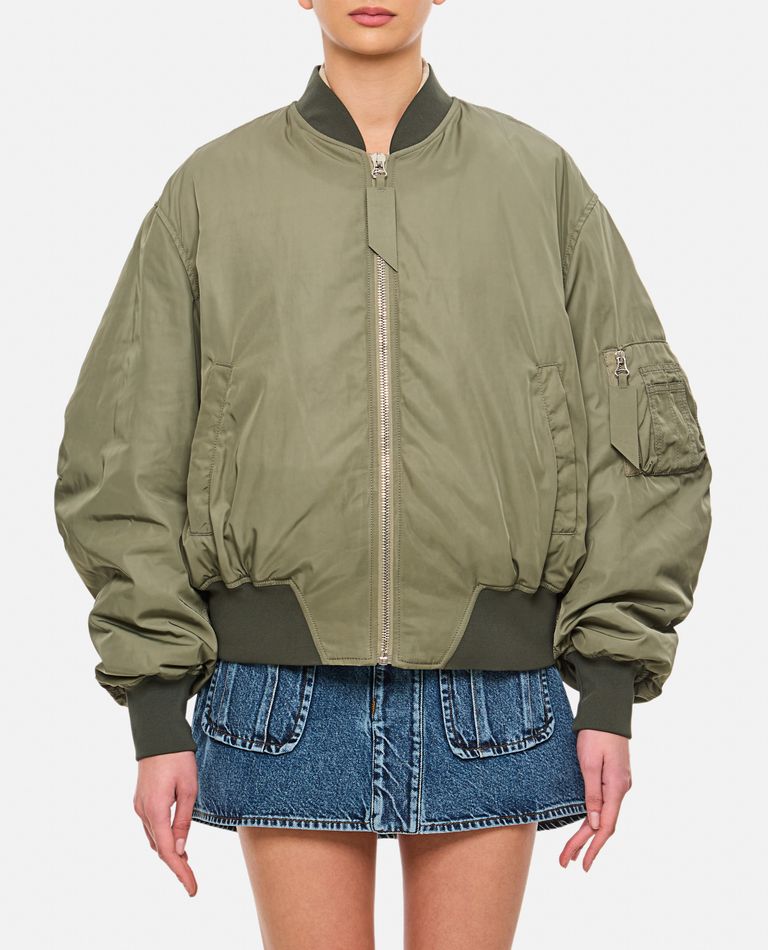 Attico Grey Bomber Jacket With Front Zip Closure And One Zipped Pocket On The Sleeve In Tech Fabric Woman In Green
